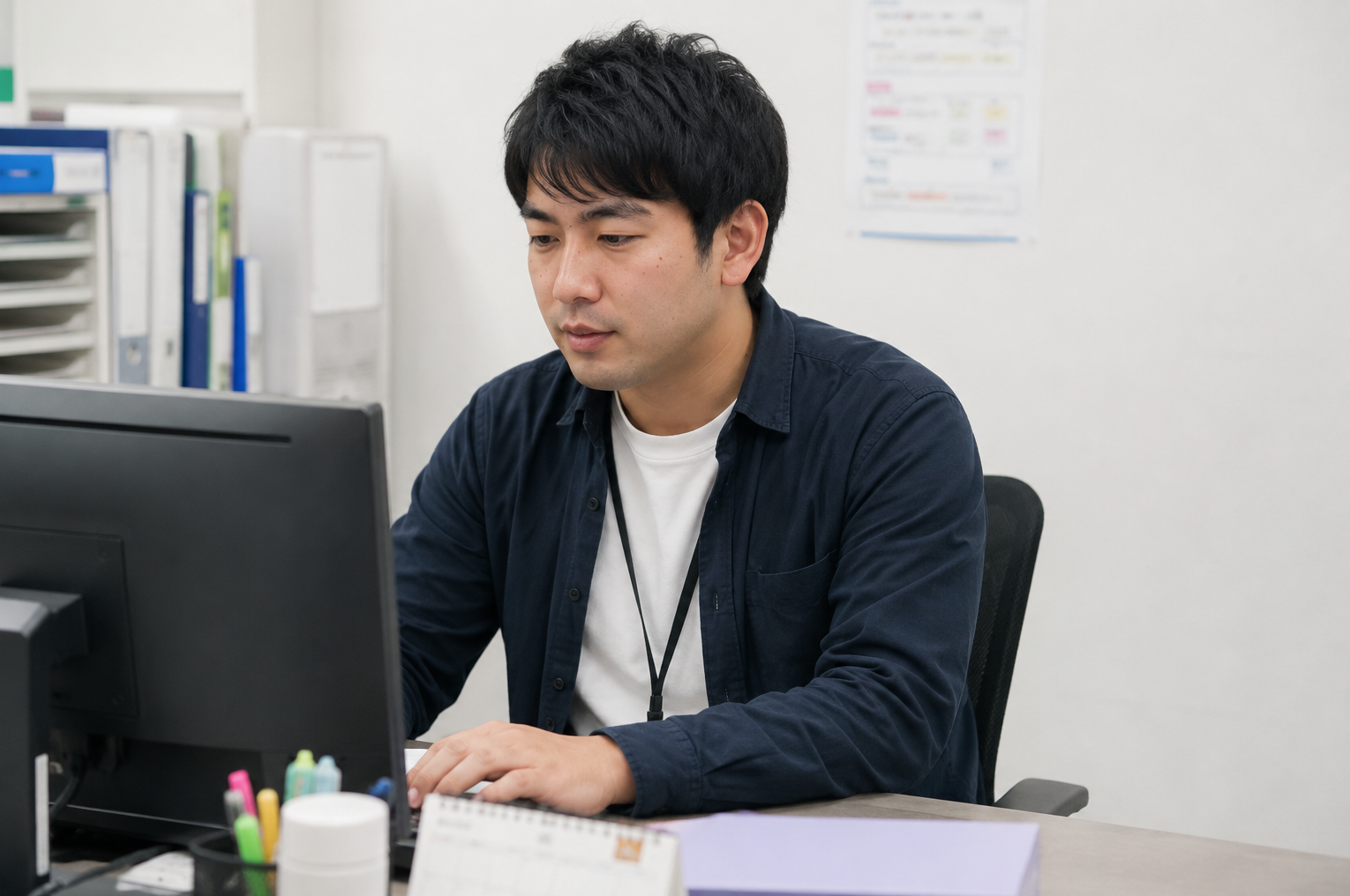 パソコンでの在宅ワークの様子