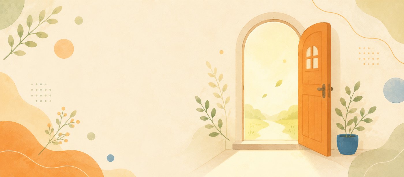 扉から光が差し込む道のイラスト