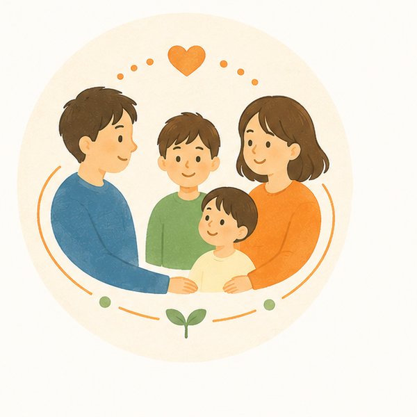 家族が寄り添うイラスト。家族も一緒に支援する姿勢を象徴